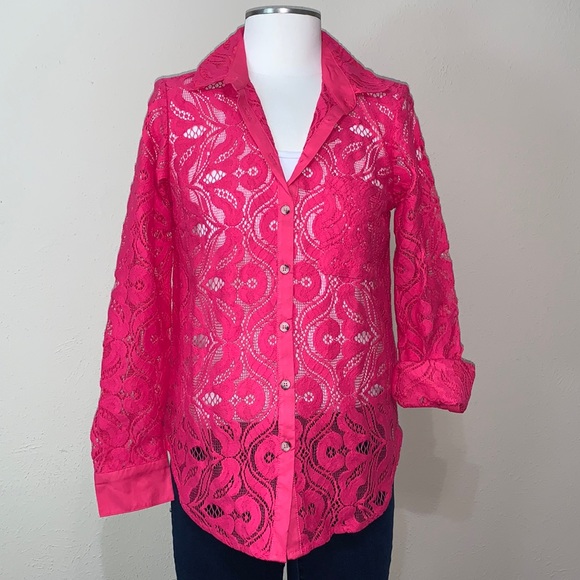 Anthropologie Maeve Slim Pink Button Down Top Size 4 - Picture 3 of 14